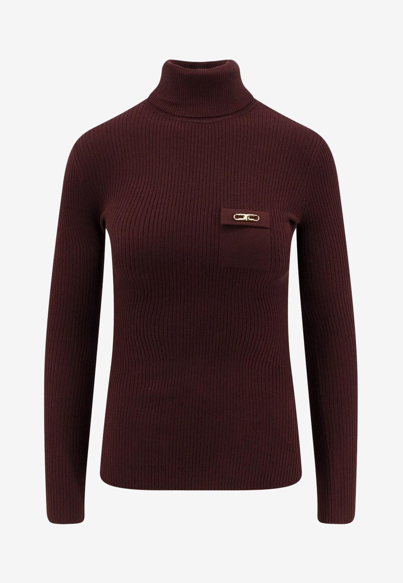 Elisabetta Franchi Logo Plaque Turtleneck Sweater Merlot MK11B56E2EA4_Merlot_29842586