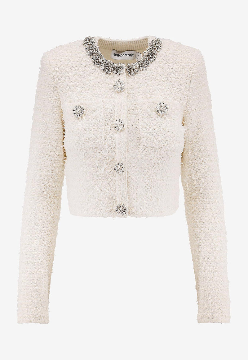 Self-Portrait Embellished Cropped Cardigan Cream AW25028JCCREAM_White_29844989