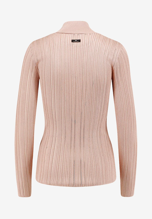Elisabetta Franchi Ribbed High-Neck Sweater Beige MK17Q56E2EA1_Nude_29844486
