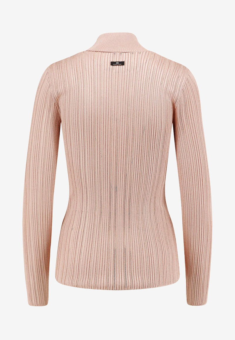 Elisabetta Franchi Ribbed High-Neck Sweater Beige MK17Q56E2EA1_Nude_29844486