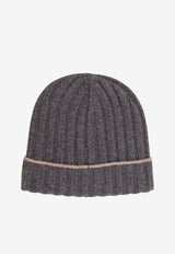 Brunello Cucinelli Logo Patch Ribbed Cashmere Beanie Gray M2240900CBL55_Grey_30004987