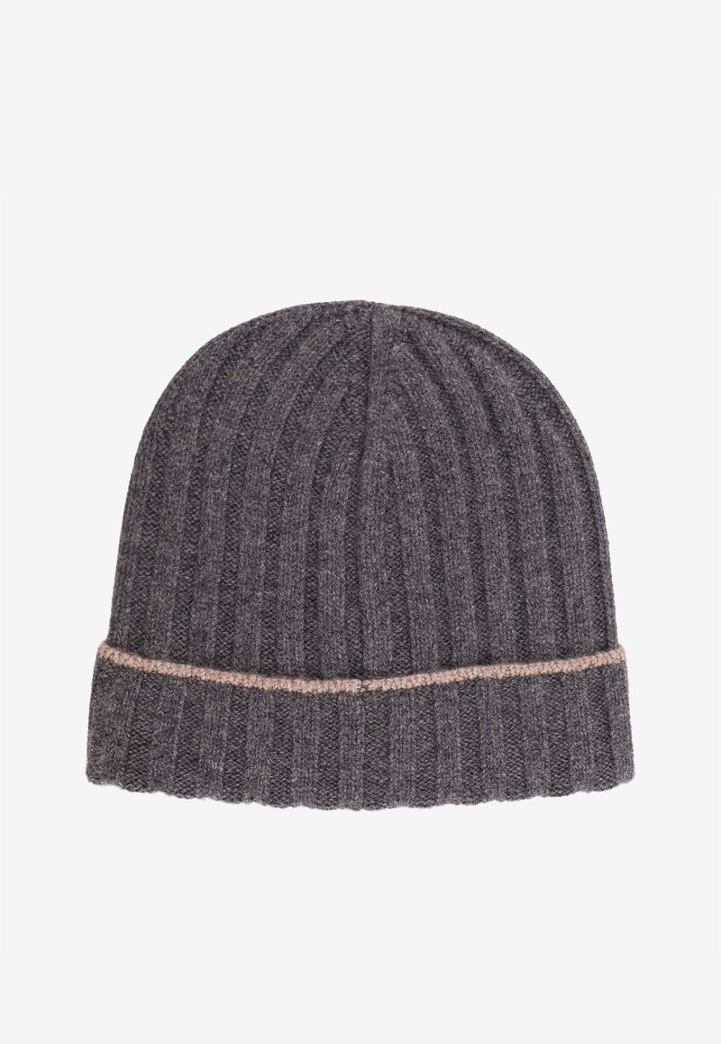 Brunello Cucinelli Logo Patch Ribbed Cashmere Beanie Gray M2240900CBL55_Grey_30004987