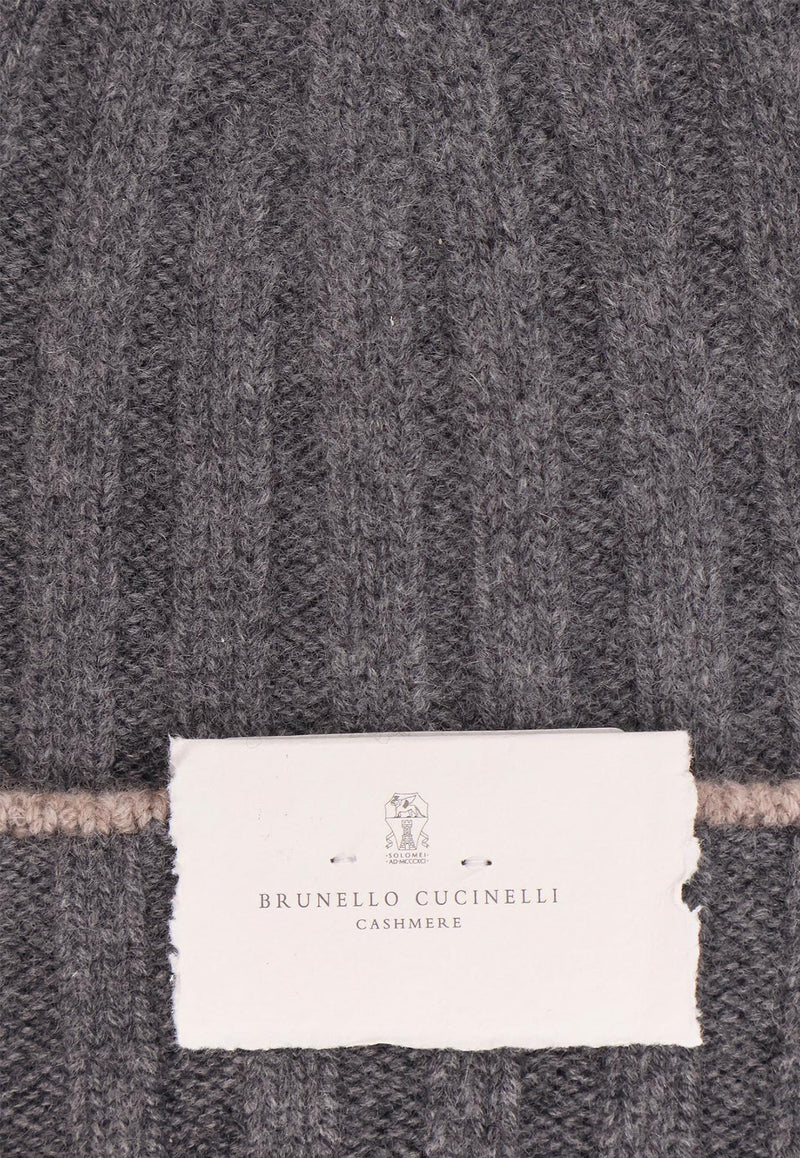 Brunello Cucinelli Logo Patch Ribbed Cashmere Beanie Gray M2240900CBL55_Grey_30004987