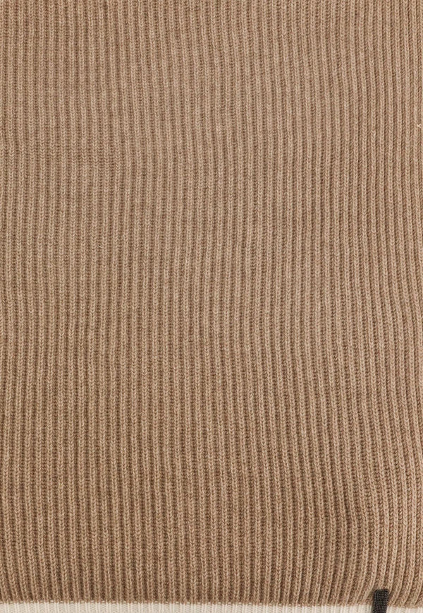 Brunello Cucinelli Ribbed Cashmere Scarf Brown M12504989CC397_BROWN+PANAMA_29840580