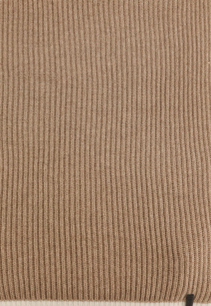 Brunello Cucinelli Ribbed Cashmere Scarf Brown M12504989CC397_BROWN+PANAMA_29840580