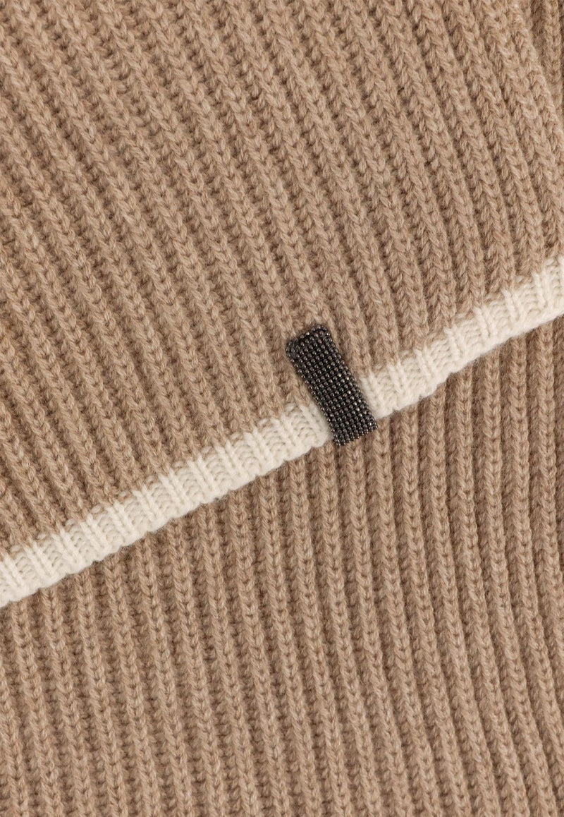 Brunello Cucinelli Ribbed Cashmere Scarf Brown M12504989CC397_BROWN+PANAMA_29840580