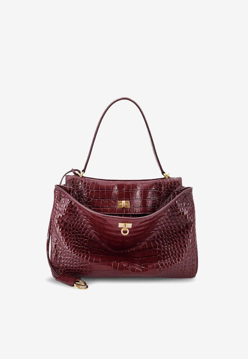 Balenciaga Rodeo Croc-Embossed Leather Shoulder Bag Burgundy 7897722AA5L6036_DARK BURGUNDY_29842764