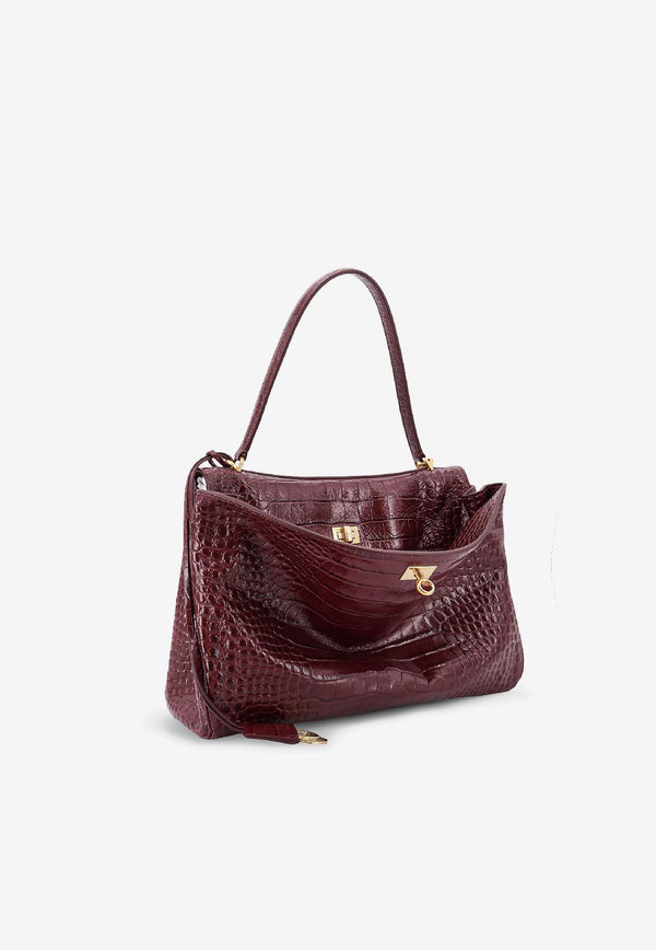 Balenciaga Rodeo Croc-Embossed Leather Shoulder Bag Burgundy 7897722AA5L6036_DARK BURGUNDY_29842764