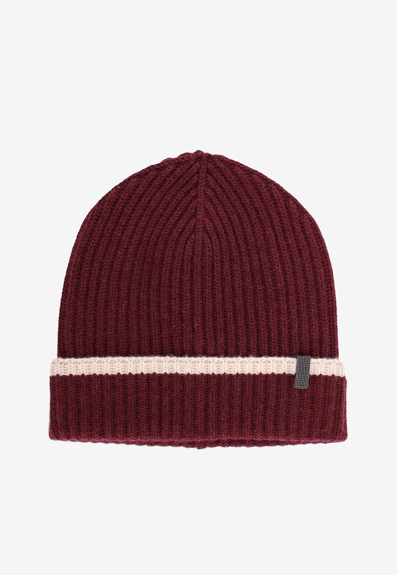 Brunello Cucinelli Contrast Ribbed Beanie Burgundy M12504979CGU01_AMARANTO+BEIGE_29845908