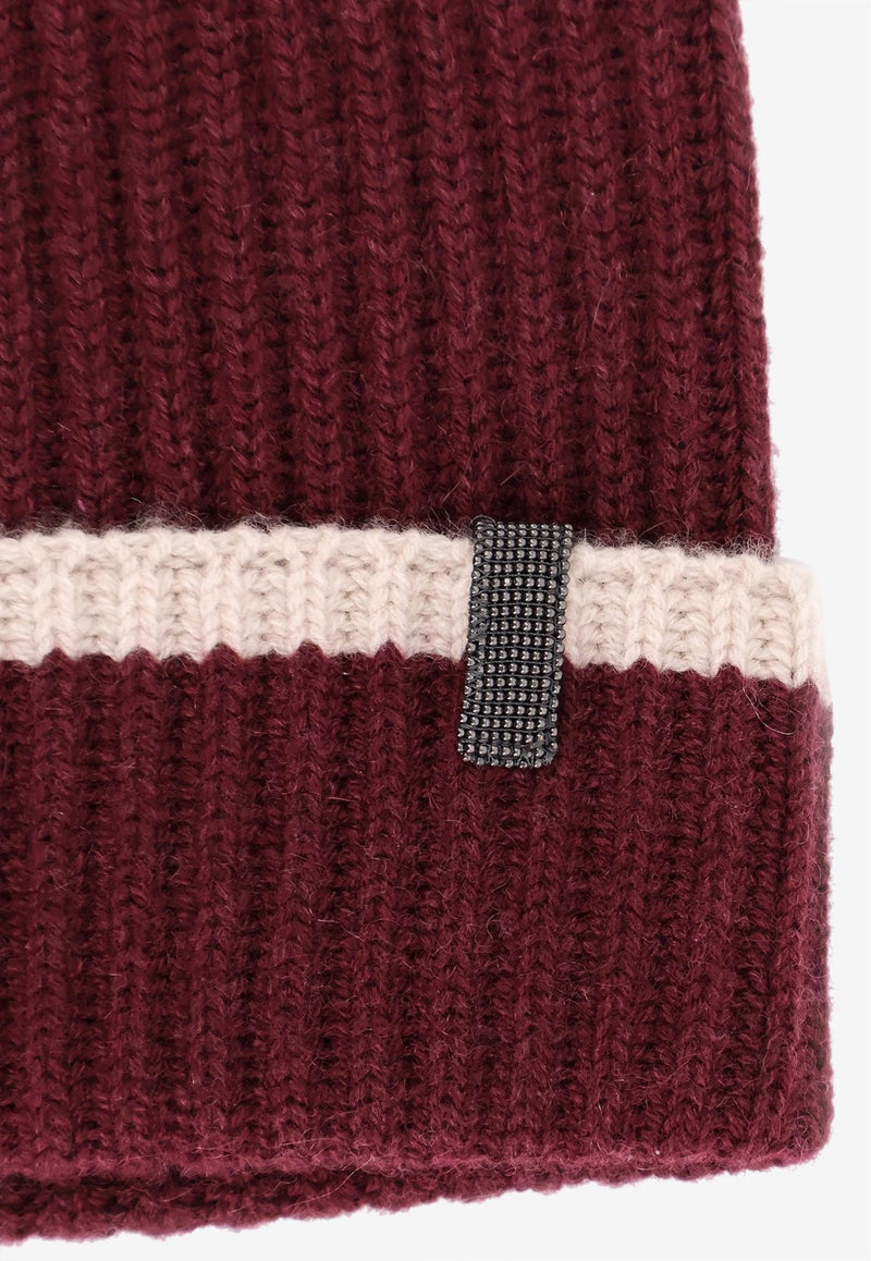 Brunello Cucinelli Contrast Ribbed Beanie Burgundy M12504979CGU01_AMARANTO+BEIGE_29845908