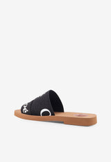Chloé Woody Linen Flat Sandals Black CHC22U188Z3001_Black_29840468