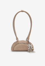 Self-Portrait Crystal Ribbon Charms Suede Shoulder Bag Taupe PF25313GRGREY_Grey_29842882