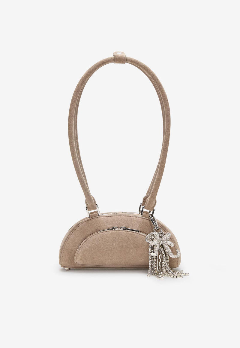 Self-Portrait Crystal Ribbon Charms Suede Shoulder Bag Taupe PF25313GRGREY_Grey_29842882