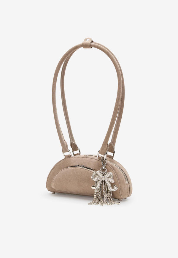 Self-Portrait Crystal Ribbon Charms Suede Shoulder Bag Taupe PF25313GRGREY_Grey_29842882