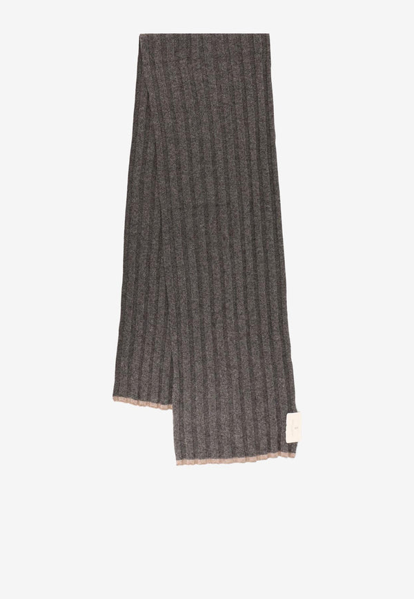 Brunello Cucinelli Cashmere Ribbed Scarf Gray M2240819CBL55_PIOMBO NOCCIOLA_30005014