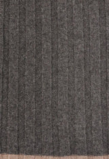 Brunello Cucinelli Cashmere Ribbed Scarf Gray M2240819CBL55_PIOMBO NOCCIOLA_30005014