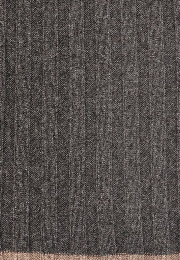 Brunello Cucinelli Cashmere Ribbed Scarf Gray M2240819CBL55_PIOMBO NOCCIOLA_30005014