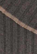 Brunello Cucinelli Cashmere Ribbed Scarf Gray M2240819CBL55_PIOMBO NOCCIOLA_30005014
