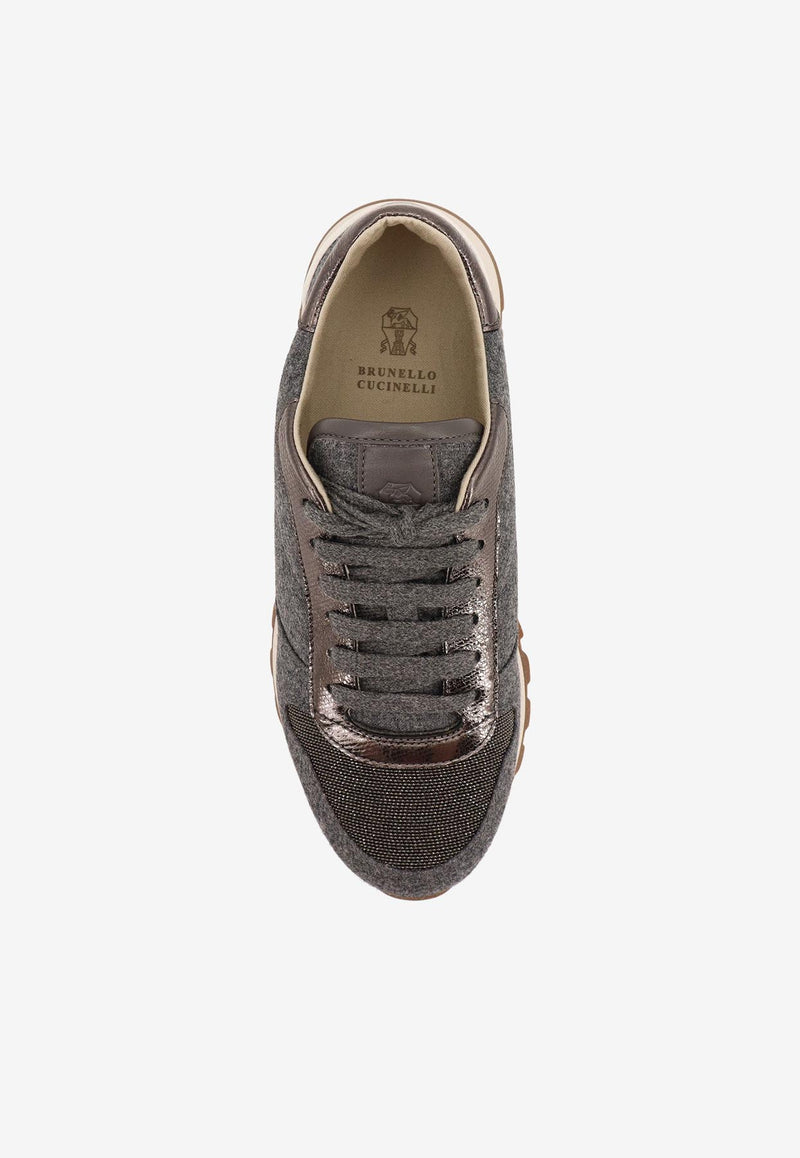 Brunello Cucinelli Wool Flannel Lace-Up Sneakers Gray MZ26G1960C003_MID GREY_29847490