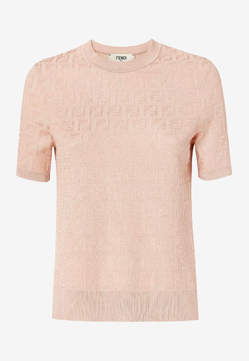 Fendi FF Jacquard Ribbed Knit Top Pink FZXD57AUZRF1SAU_PINK SALT-25_29852031