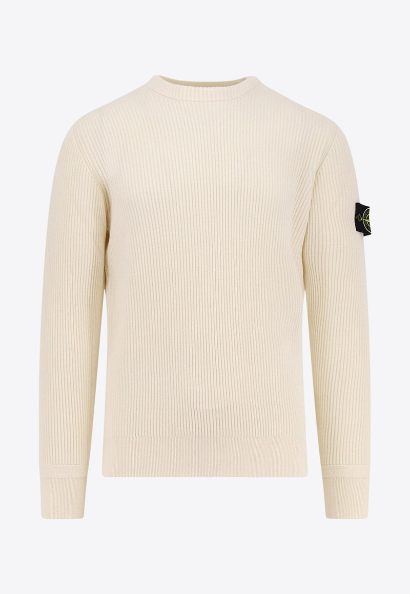 Stone Island Logo Patch Ribbed Sweater Cream K2S155100053S00C2V0093_White_29840324