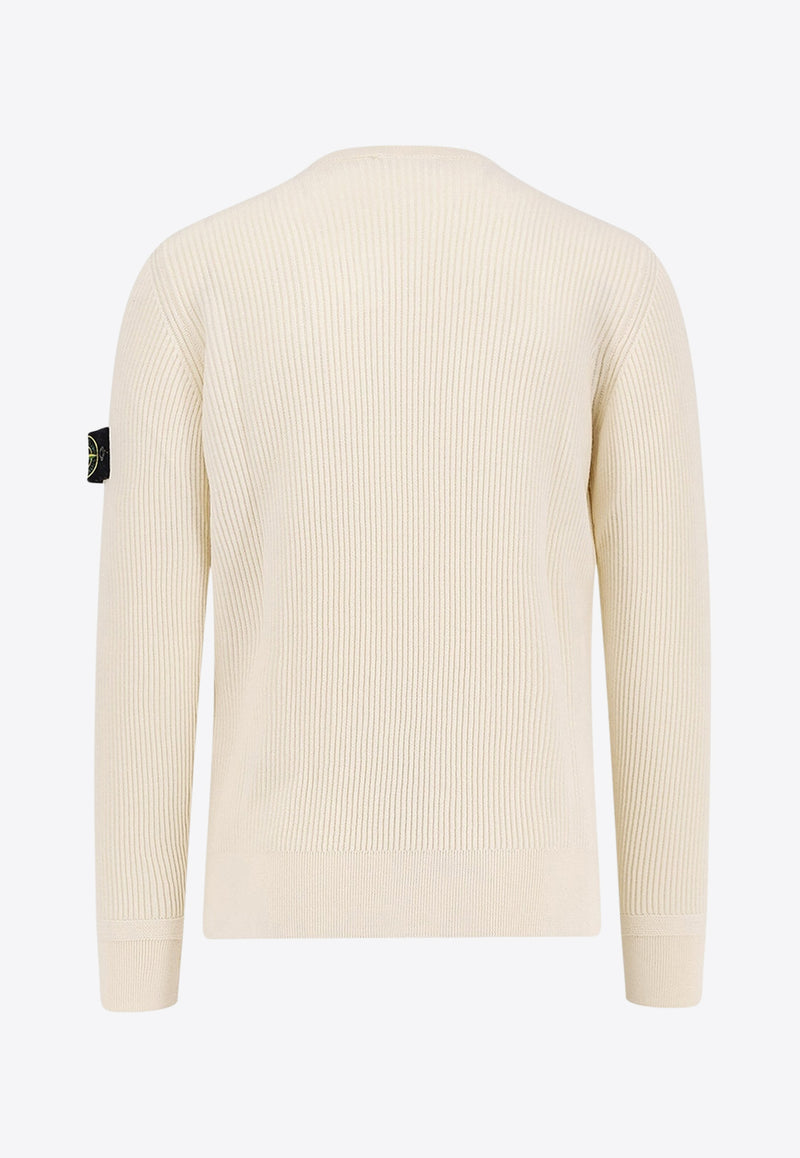 Stone Island Logo Patch Ribbed Sweater Cream K2S155100053S00C2V0093_White_29840324