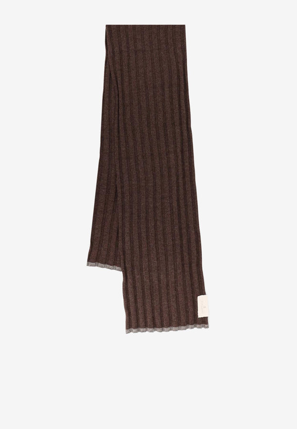 Brunello Cucinelli Cashmere Ribbed Scarf Brown M2240819CP000_MORO GRIGIO SCURO_30005202