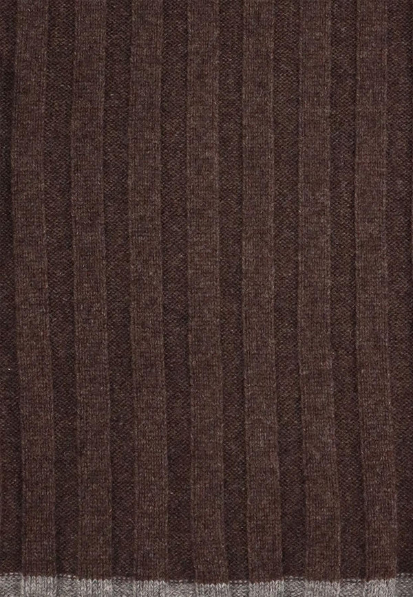 Brunello Cucinelli Cashmere Ribbed Scarf Brown M2240819CP000_MORO GRIGIO SCURO_30005202