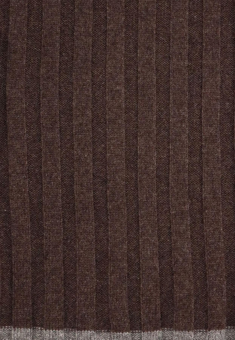 Brunello Cucinelli Cashmere Ribbed Scarf Brown M2240819CP000_MORO GRIGIO SCURO_30005202