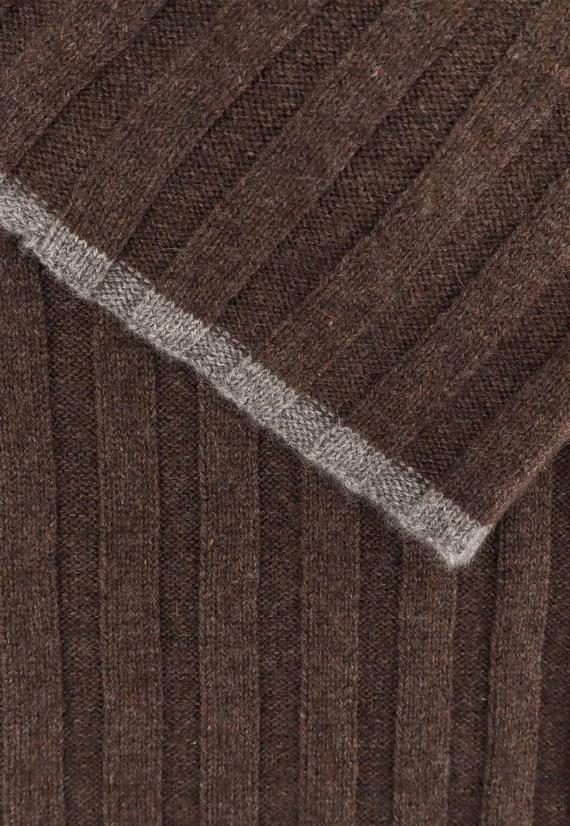 Brunello Cucinelli Cashmere Ribbed Scarf Brown M2240819CP000_MORO GRIGIO SCURO_30005202