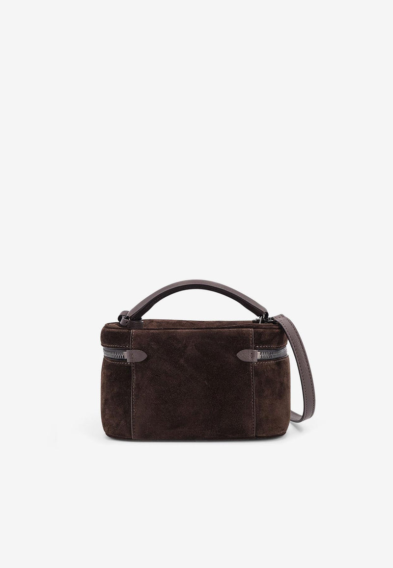 Brunello Cucinelli Suede Shoulder Bag with Padlock Brown MBDLD2629C7284_Corvino_29845009