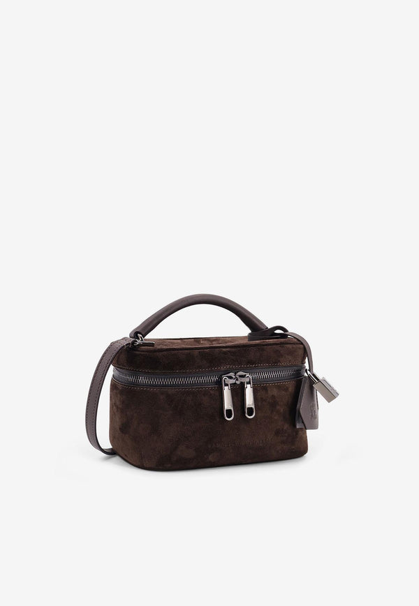 Brunello Cucinelli Suede Shoulder Bag with Padlock Brown MBDLD2629C7284_Corvino_29845009