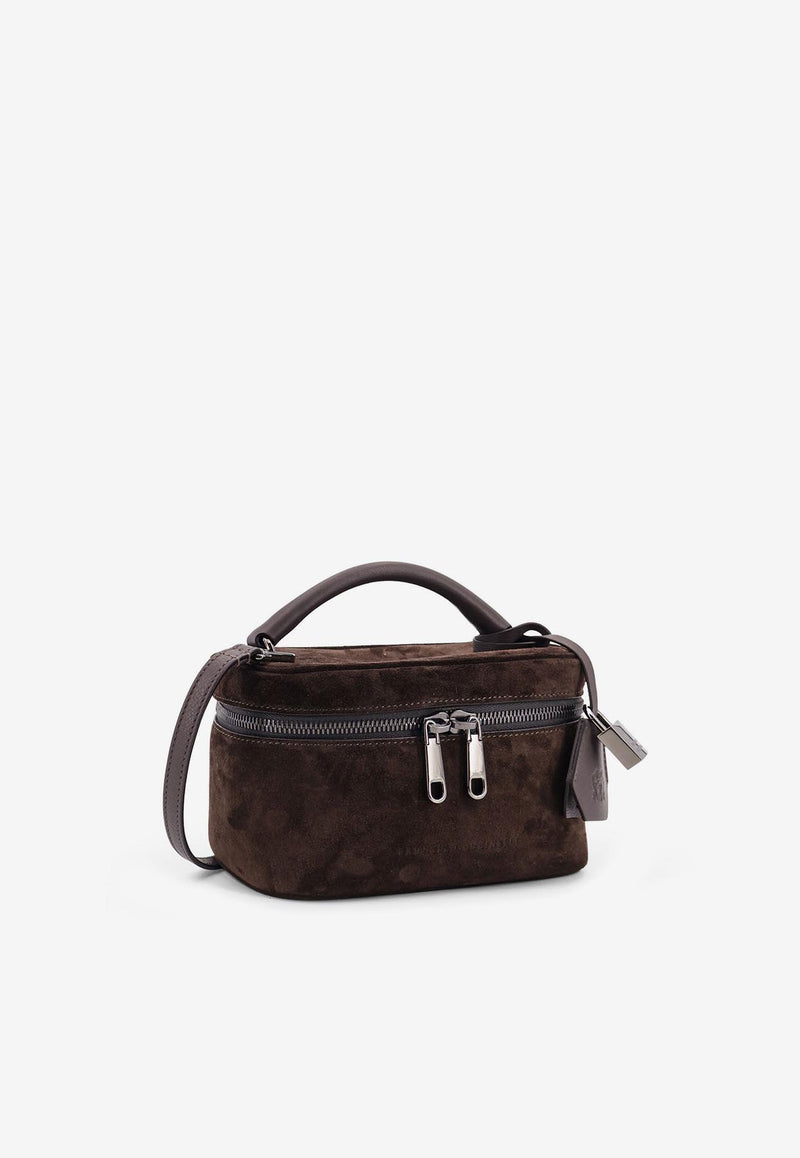 Brunello Cucinelli Suede Shoulder Bag with Padlock Brown MBDLD2629C7284_Corvino_29845009