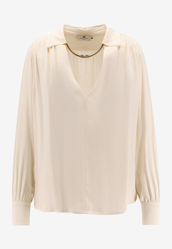 Elisabetta Franchi V-neck Chain-Embellished Shirt Cream CA12356E2DZ9_Milk_29842726