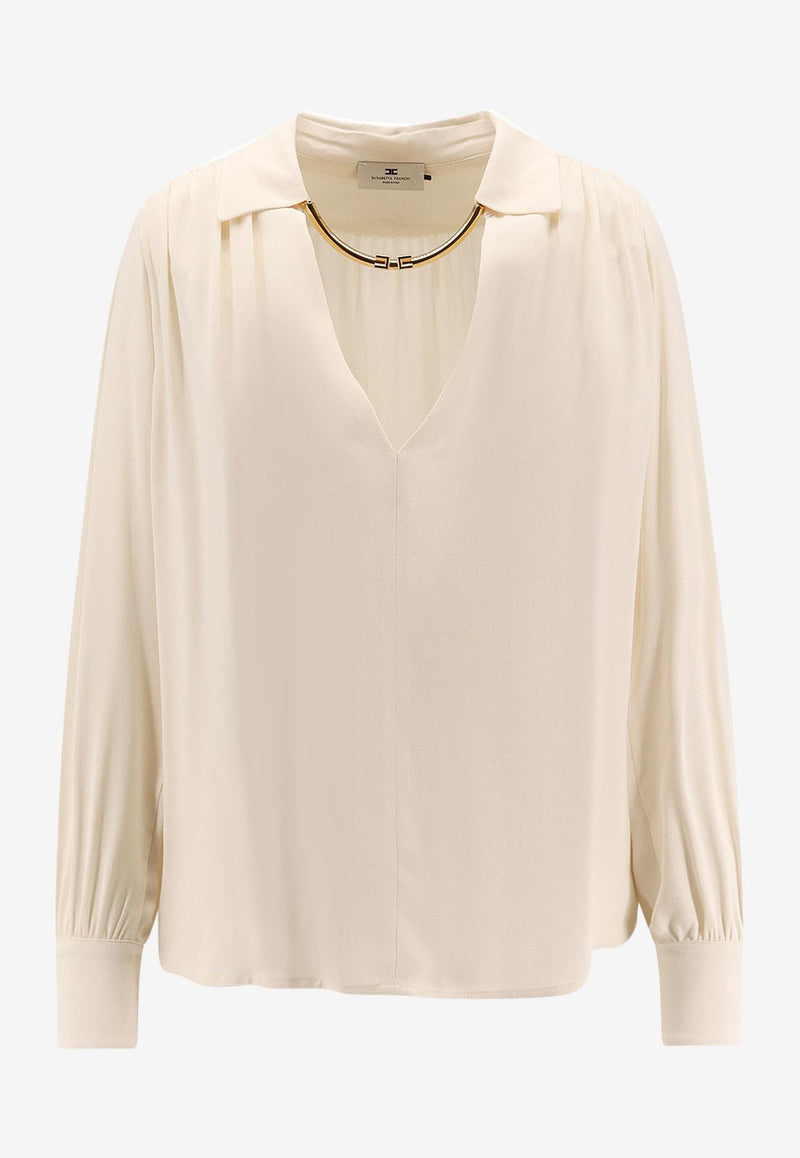 Elisabetta Franchi V-neck Chain-Embellished Shirt Cream CA12356E2DZ9_Milk_29842726