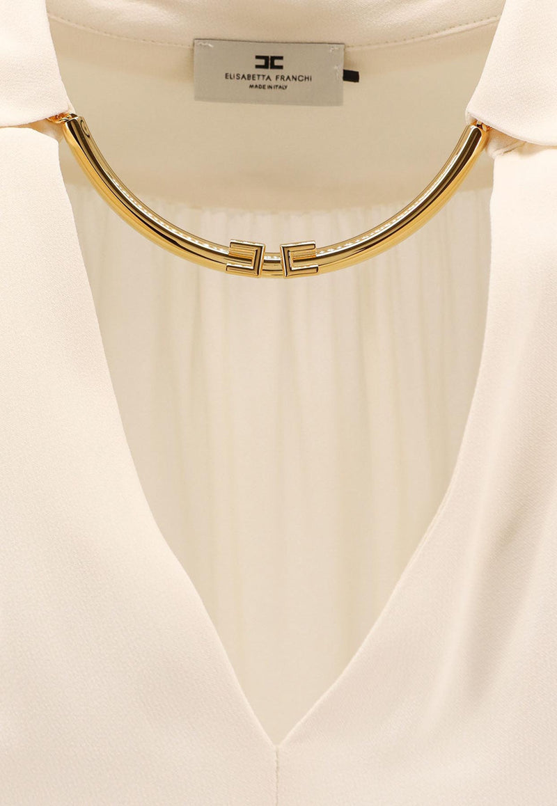 Elisabetta Franchi V-neck Chain-Embellished Shirt Cream CA12356E2DZ9_Milk_29842726