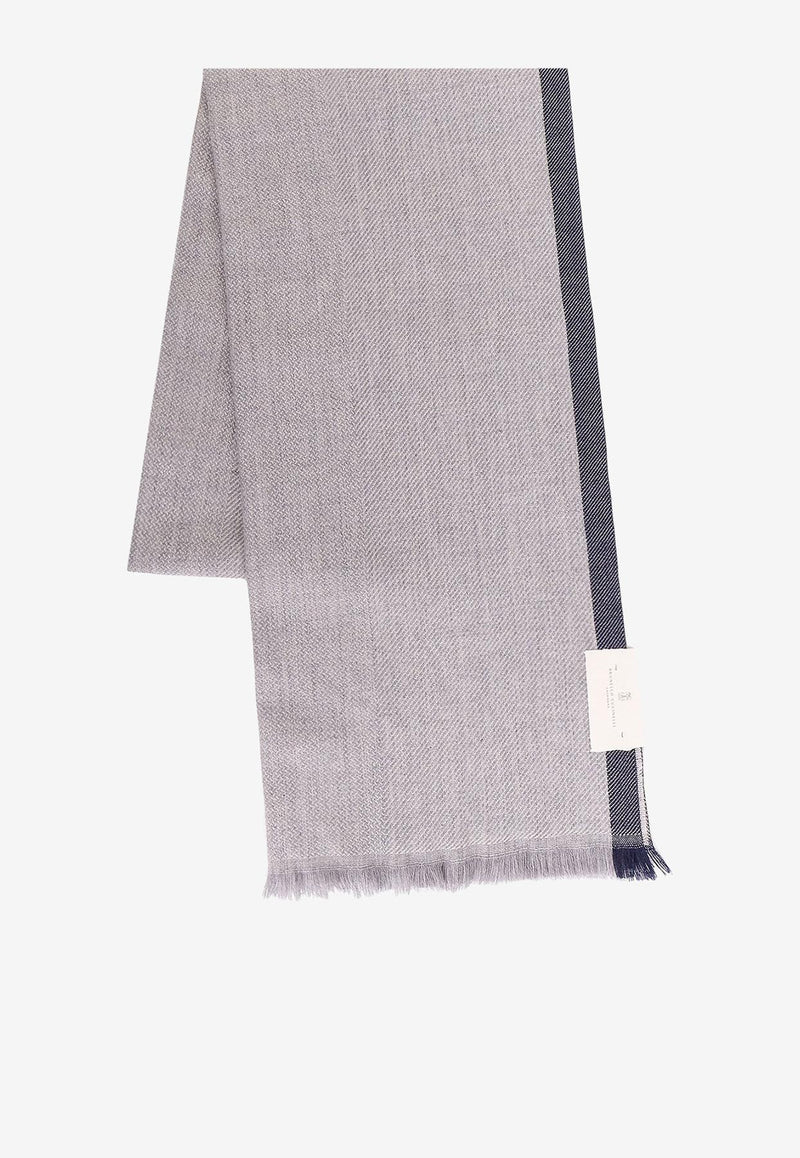 Brunello Cucinelli Cashmere and Wool Scarf with Label Gray MSC665ORCH028_GRIGIO PERLA/MARINA/TORTORA_30004990