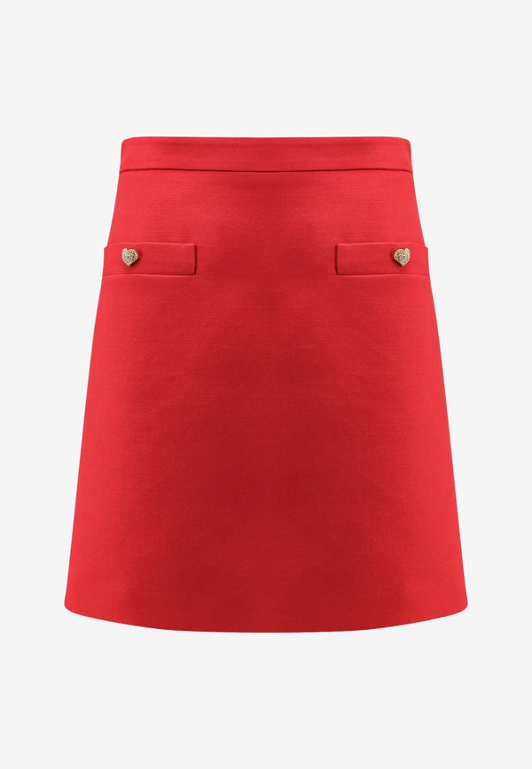 Valentino Couture Mini Skirt with Heart-Jewel Buttons Red 7B3RACM21CFR9M_PARIS_29838976