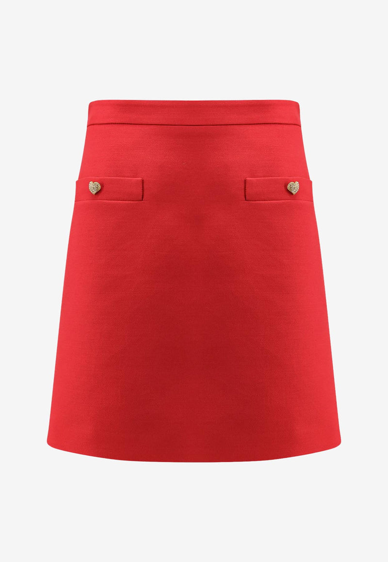 Valentino Couture Mini Skirt with Heart-Jewel Buttons Red 7B3RACM21CFR9M_PARIS_29838976