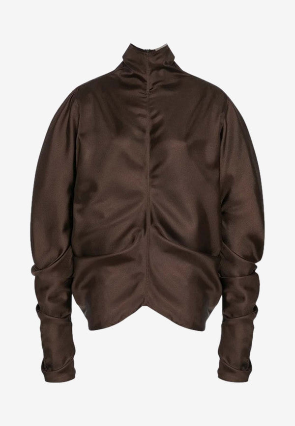 The Row Miles  Sculptural Draped Silk Top Brown 10206W4178/R_THERO-TAU