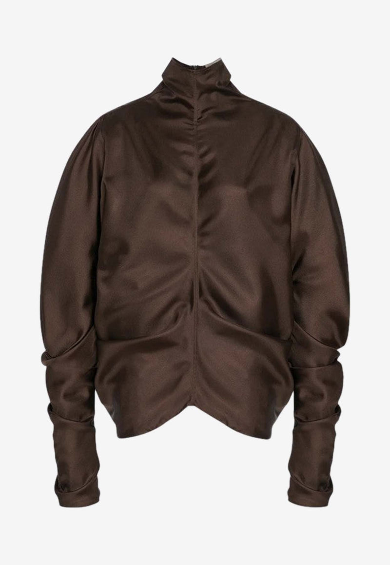 The Row Miles  Sculptural Draped Silk Top Brown 10206W4178/R_THERO-TAU