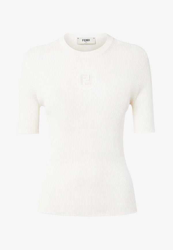 Fendi Silk-Blend Ribbed Knit Top White FZXD61AUI4F08QQ_Beige_29850991