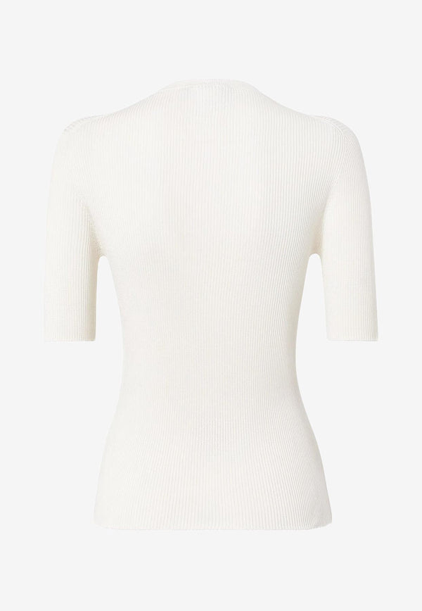Fendi Silk-Blend Ribbed Knit Top White FZXD61AUI4F08QQ_Beige_29850991