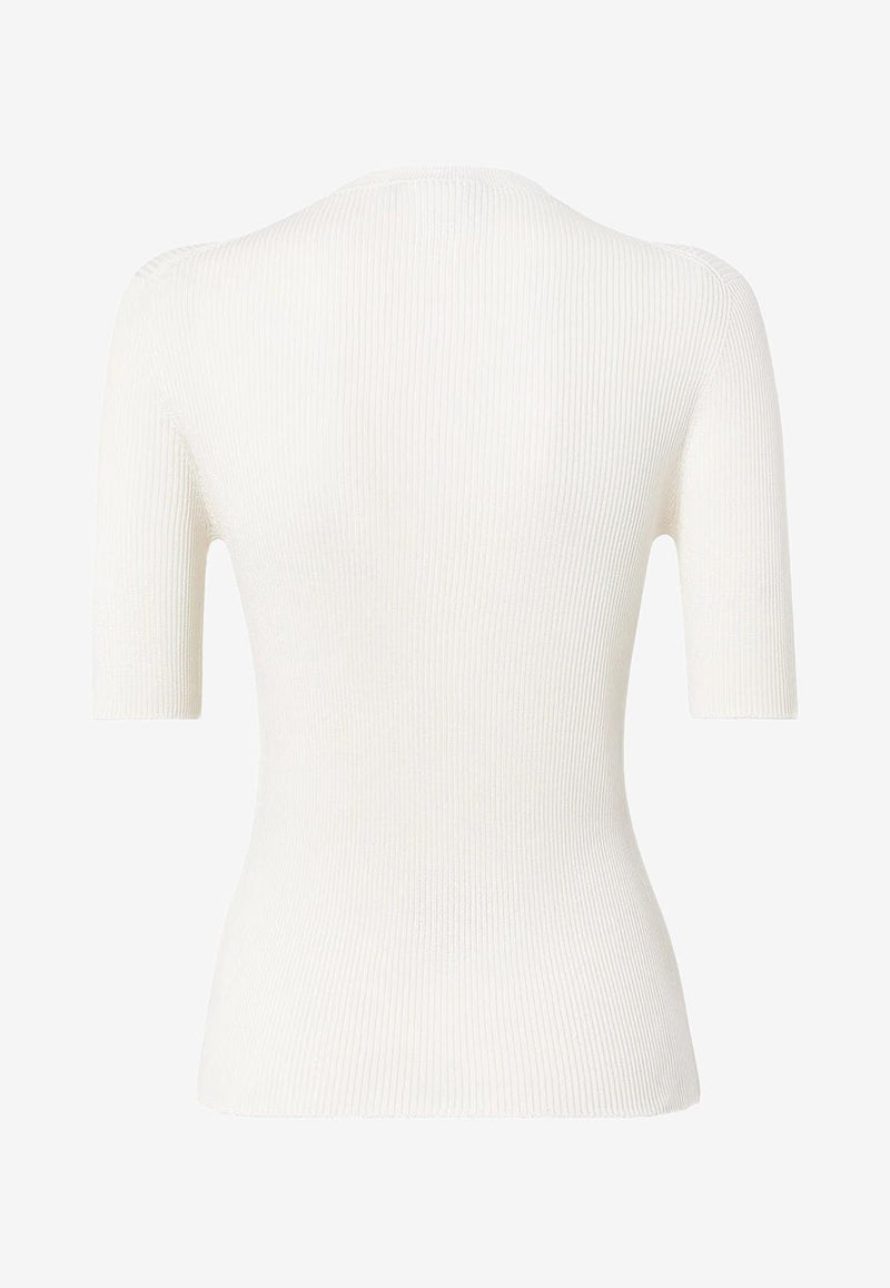 Fendi Silk-Blend Ribbed Knit Top White FZXD61AUI4F08QQ_Beige_29850991