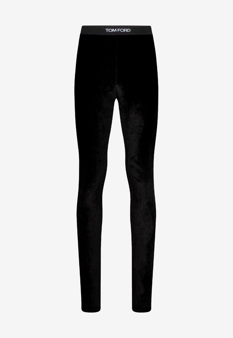 Tom Ford Logo-Waistband Velvet Leggings Black PAJ121JEX065LB999_Black_29841711