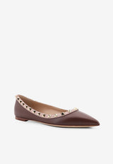 Valentino Rockstud Leather Pointed-Toe Flats Brown 7W2S0403VODCUW_LIGHT COFFEE/POUDRE_29843063