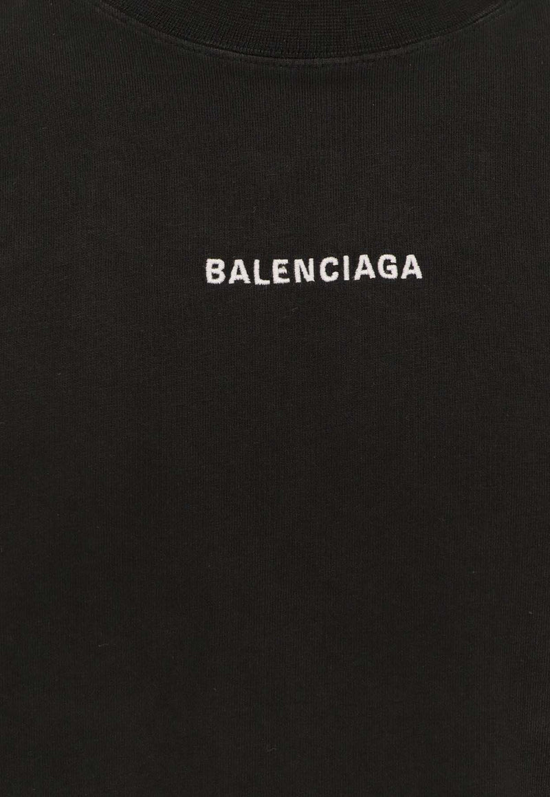 Balenciaga Embroidered Logo T-shirt Black 764235TPVK11569_FADED BLACK/WHITE_29841944