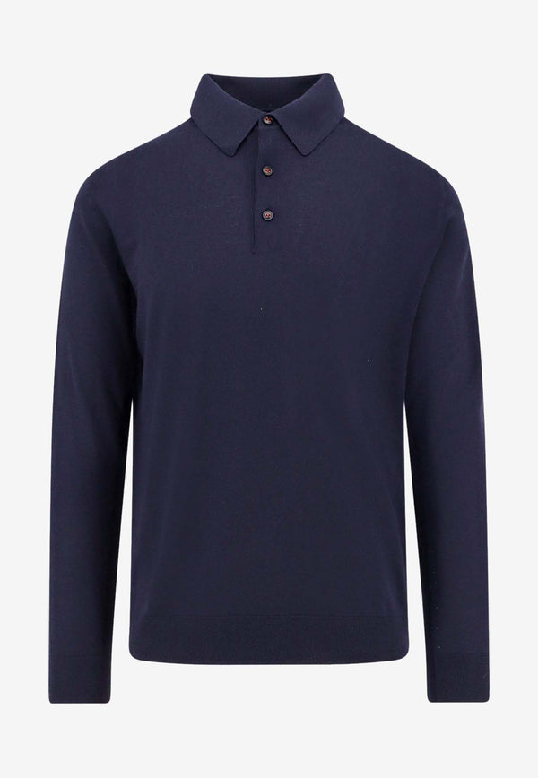 Kiton Ciro Paone Wool Long-Sleeved Polo T-shirt Blue UMK0864K400HBLU_Blue_29843024