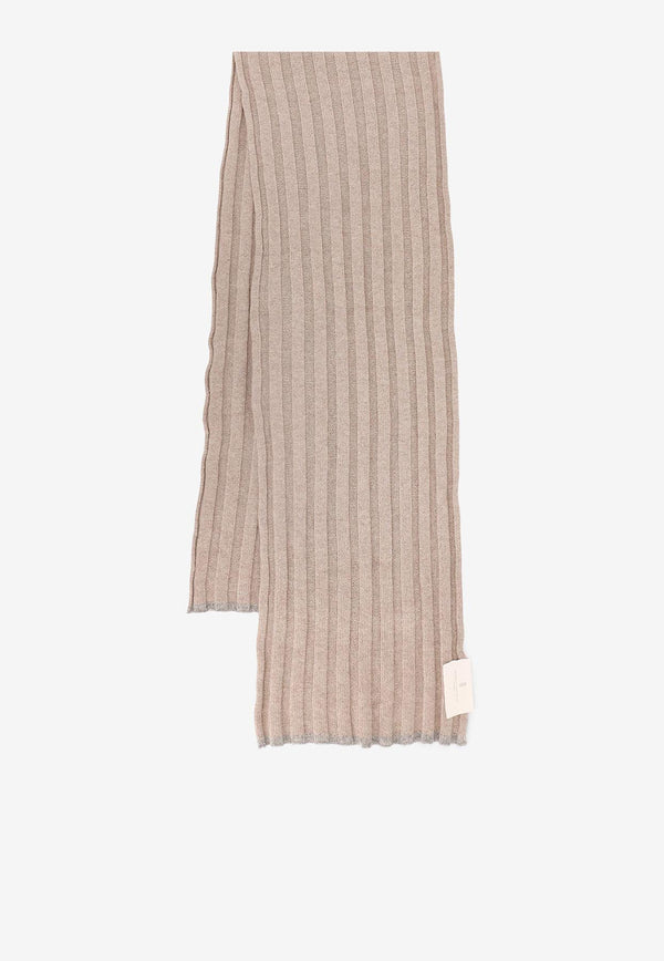 Brunello Cucinelli Ribbed Cashmere Scarf Beige M2240819CYN11_CORTECCIA GRIGIO CHIARO_30005087