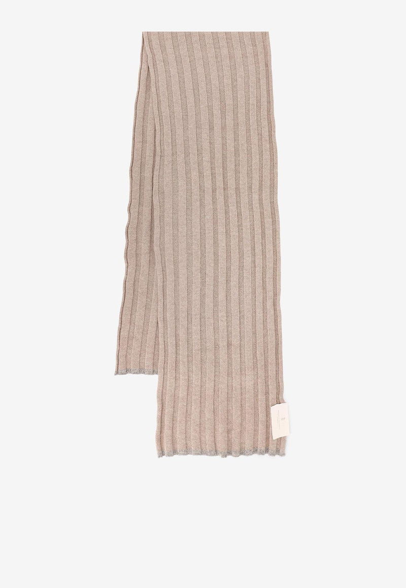 Brunello Cucinelli Ribbed Cashmere Scarf Beige M2240819CYN11_CORTECCIA GRIGIO CHIARO_30005087
